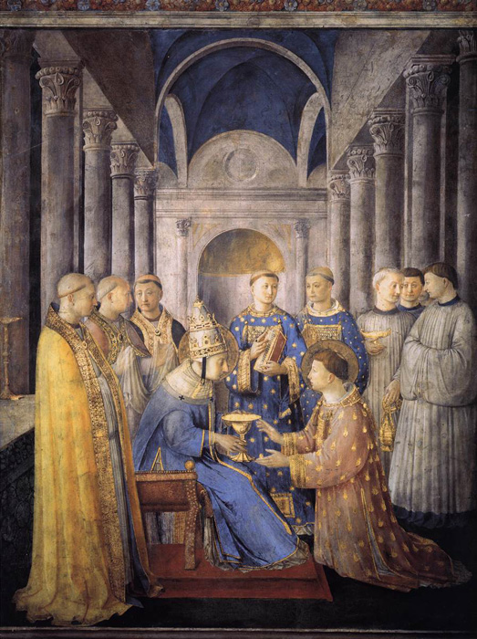 saint peter consacrates st lawrence as deacon